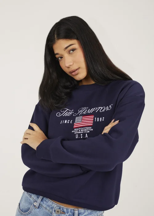 Brave Soul Navy Crew Neck Embroidered Sweatshirt - Medium Image 3