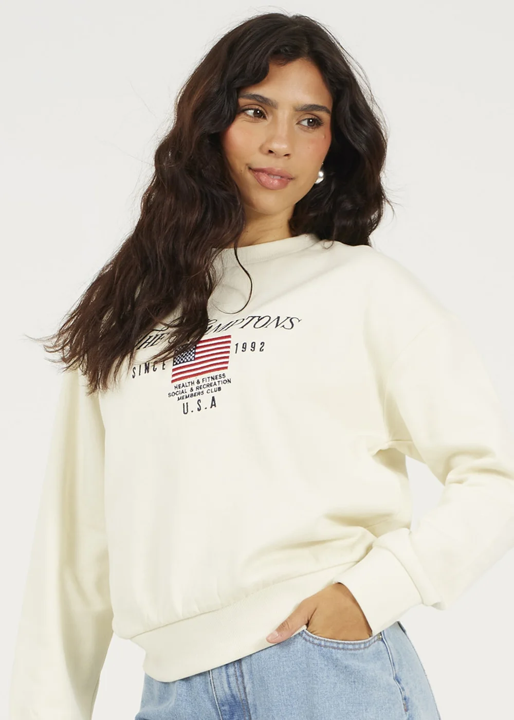 Brave Soul Cream Crew Neck Embroidered Sweatshirt - M Image 3