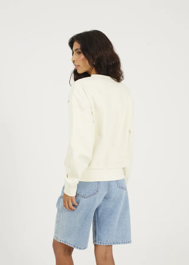 Brave Soul Cream Crew Neck Embroidered Sweatshirt