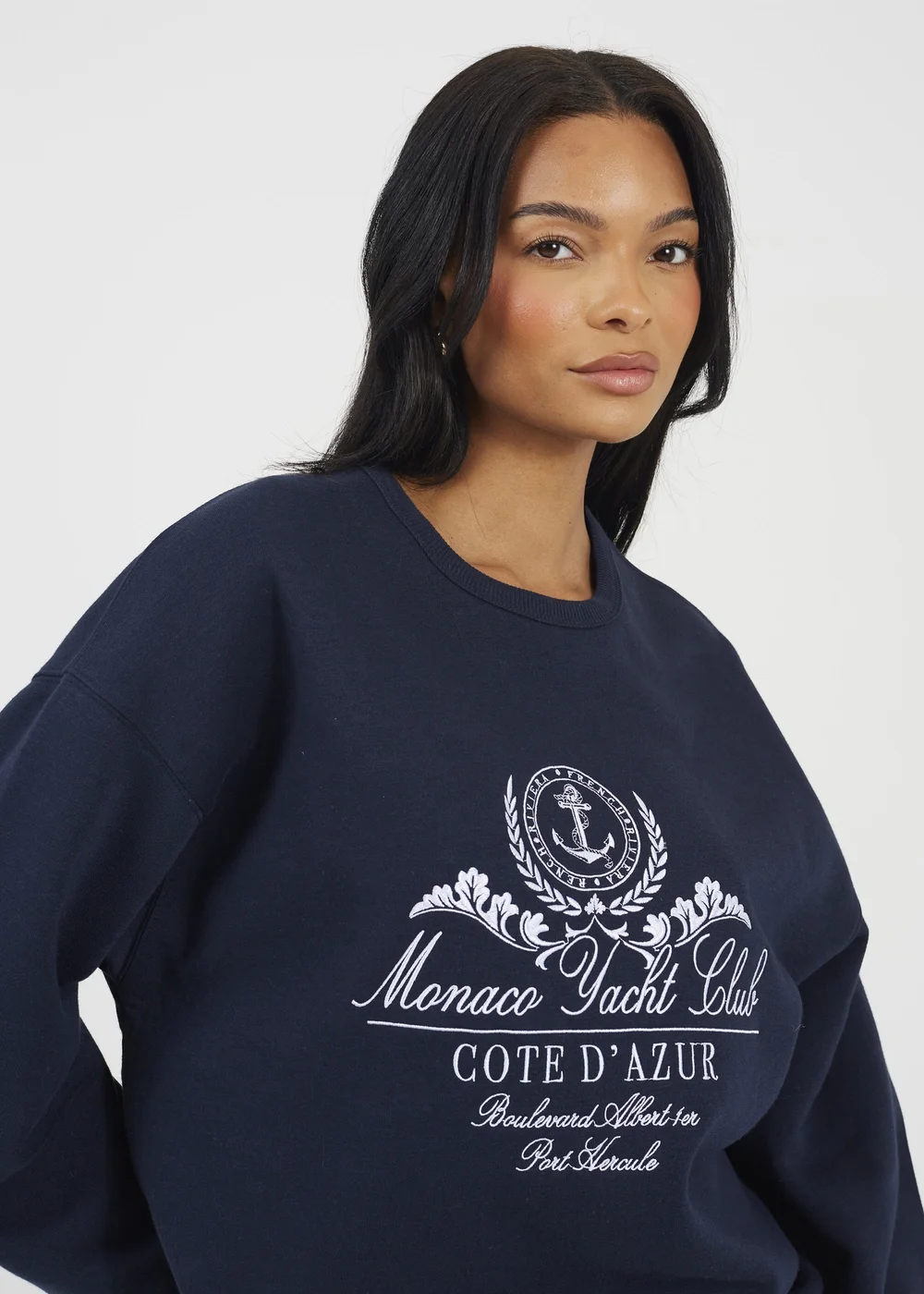 Brave Soul Navy Crew Neck Embroidered Sweatshirt - Medium Image 3