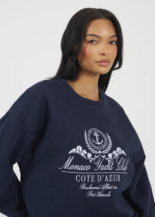 Brave Soul Navy Crew Neck Embroidered Sweatshirt - Medium Image 3