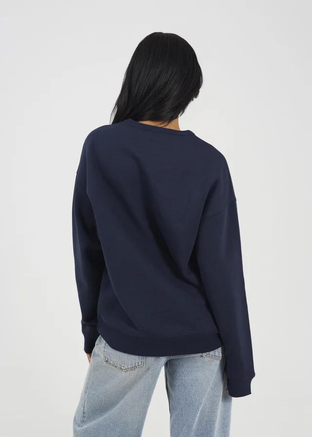 Brave Soul Navy Crew Neck Embroidered Sweatshirt