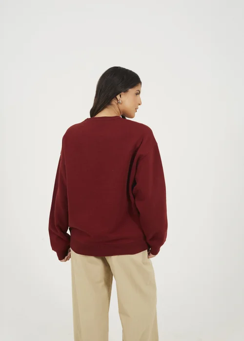 Brave Soul Burgundy Crew Neck Embroidered Sweatshirt - Large Image 2