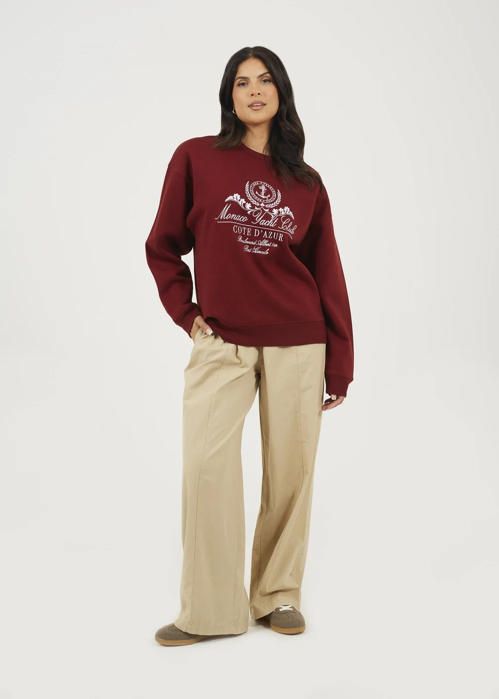 Brave Soul Burgundy Crew Neck Embroidered Sweatshirt - Large Image 4