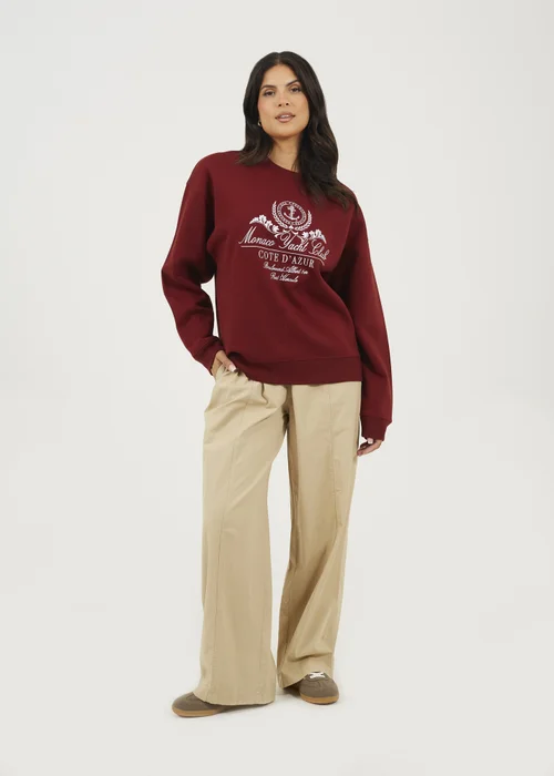Brave Soul Burgundy Crew Neck Embroidered Sweatshirt - Large Image 4