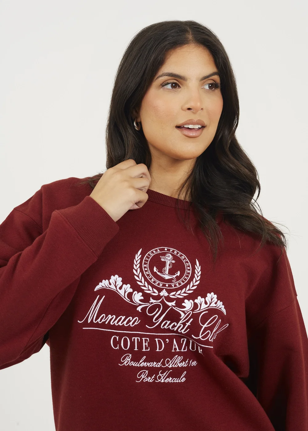 Brave Soul Burgundy Crew Neck Embroidered Sweatshirt - Large Image 3
