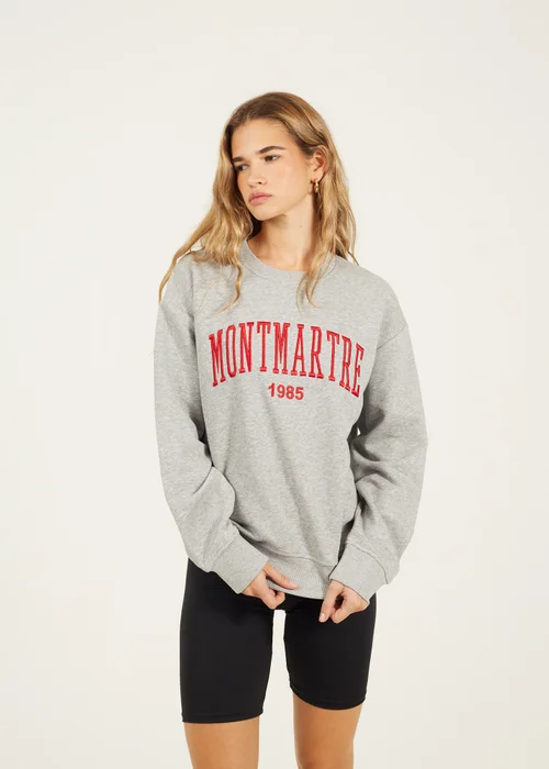 Brave Soul Grey Crew Neck Embroidered Sweatshirt - Large Image 1