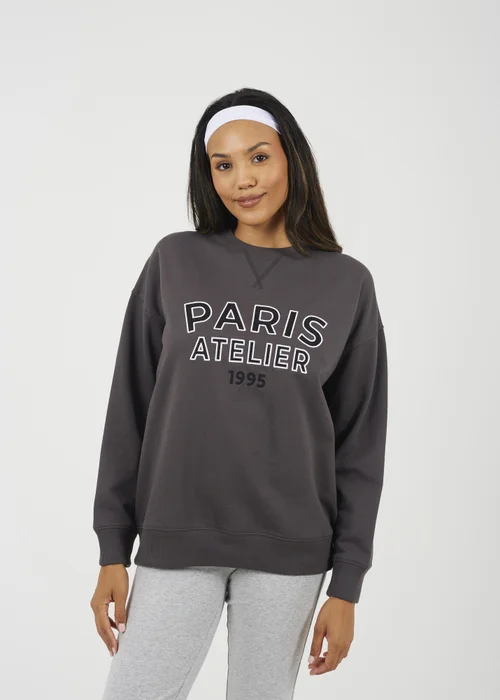 Brave Soul Charcoal Crew Neck Embroidered Sweatshirt - Extra small Image 1