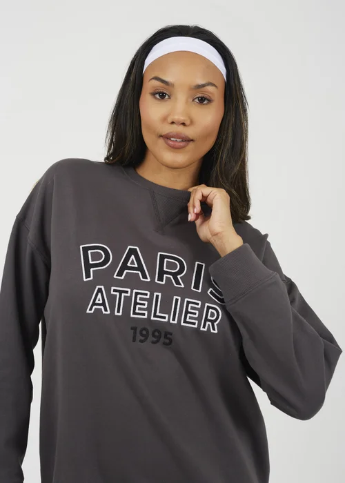 Brave Soul Charcoal Crew Neck Embroidered Sweatshirt - Extra small Image 3