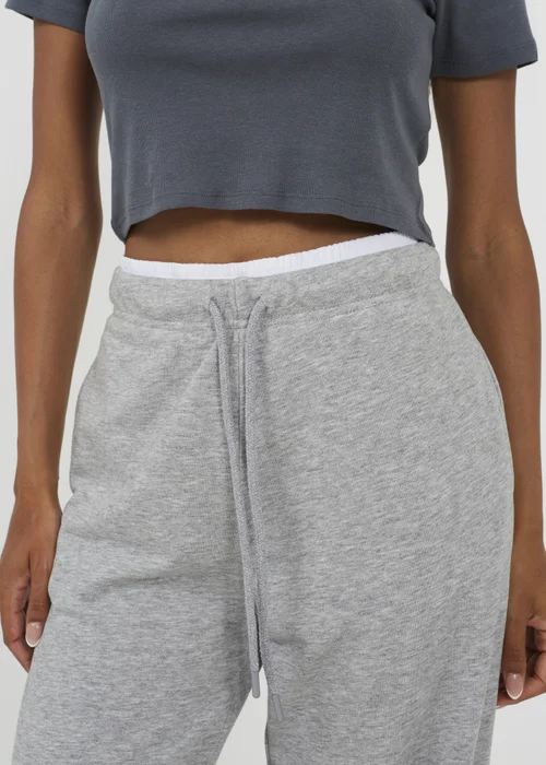 Brave Soul Grey Contrast Double Waistband Wide Leg Joggers - XL Image 3