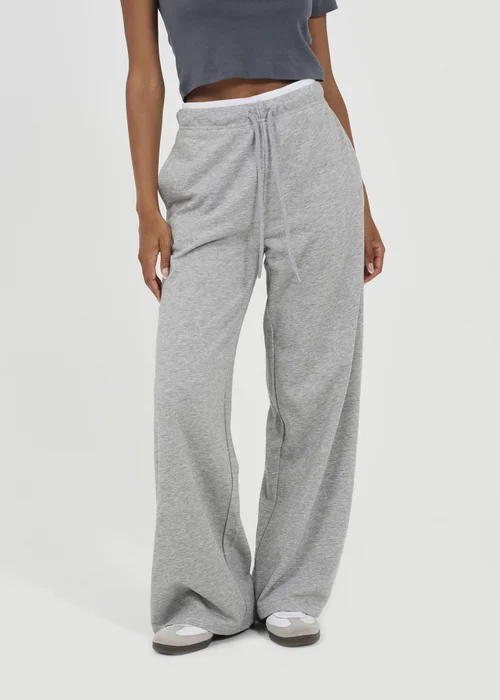 Brave Soul Grey Contrast Double Waistband Wide Leg Joggers - XL Image 1