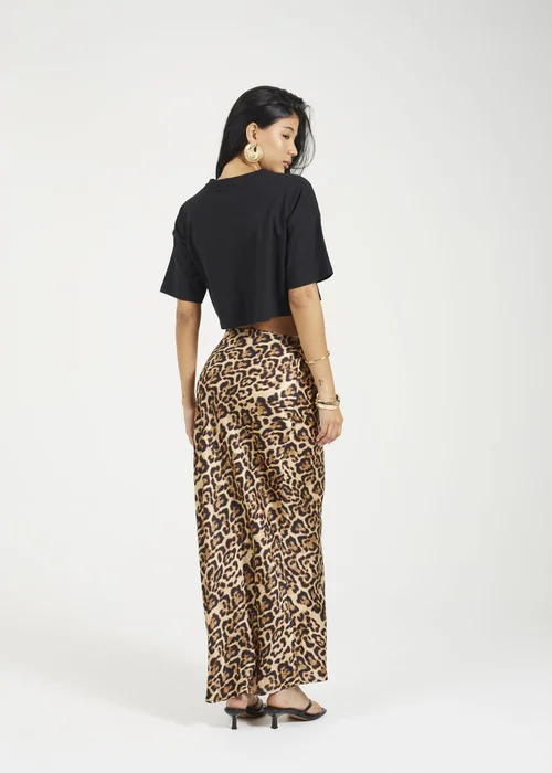 Brave Soul Brown Leopard Print Satin Midi Skirt - Medium Image 2
