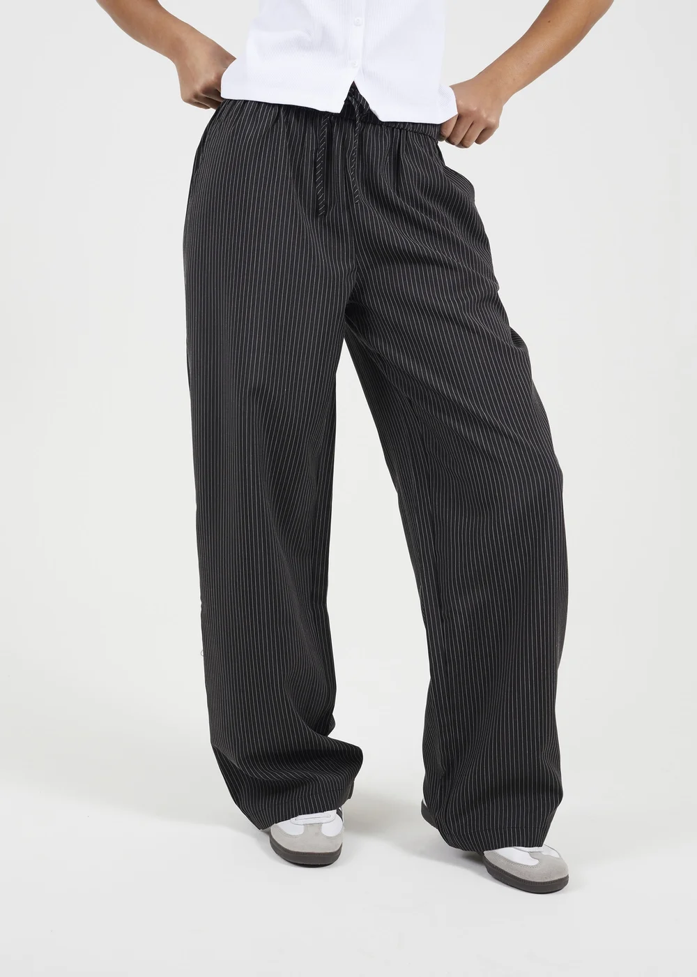 Brave Soul Black Stripe Straight Leg Suit Trousers - Medium Image 1