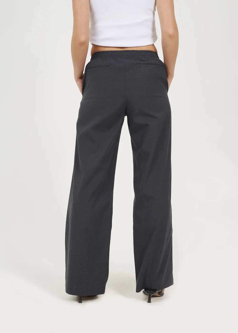 Brave Soul Grey Check Tailored Trousers With Elasticated Waist - L Image 2