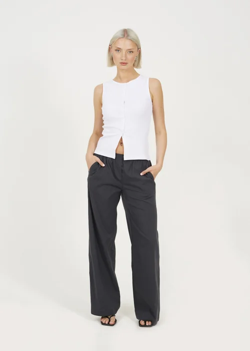 Brave Soul Grey Check Tailored Trousers With Elasticated Waist - L Image 4