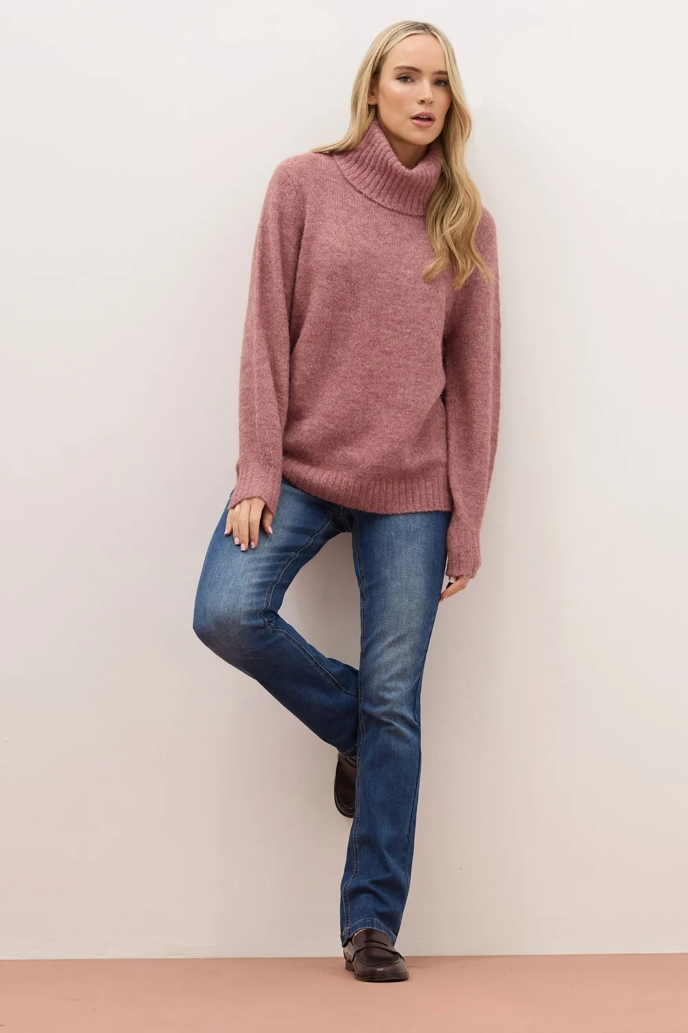 Long Tall Sally Premium Pink Chunky Wool Roll Neck Jumper - 8-10 Image 3