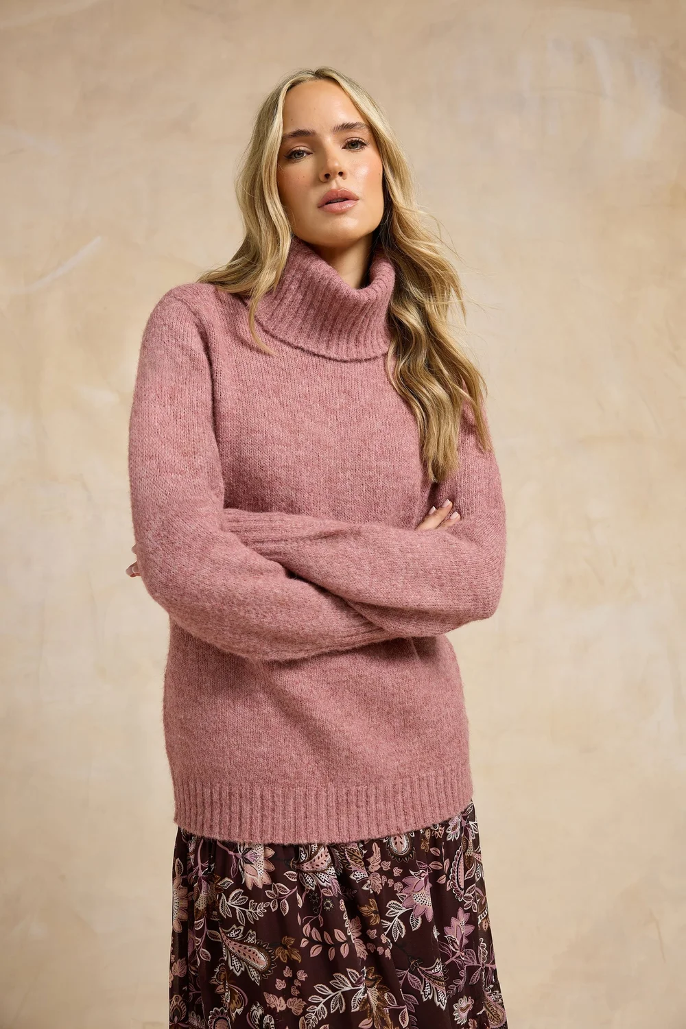 Long Tall Sally Premium Pink Chunky Wool Roll Neck Jumper - 8-10 Image 1