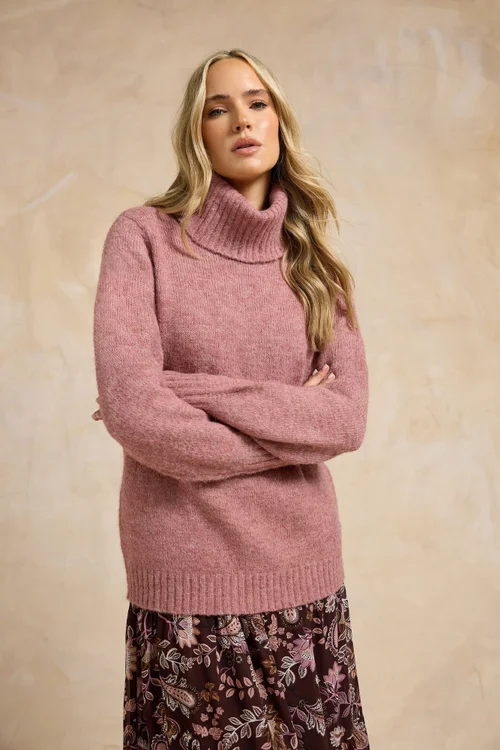 Long Tall Sally Premium Pink Chunky Wool Roll Neck Jumper - 8-10 Image 1