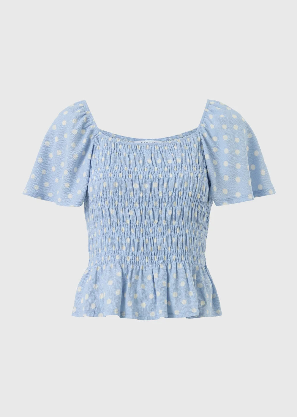 Blue Polka Dot Shirred Angel Sleeve Top - 22 Image 4