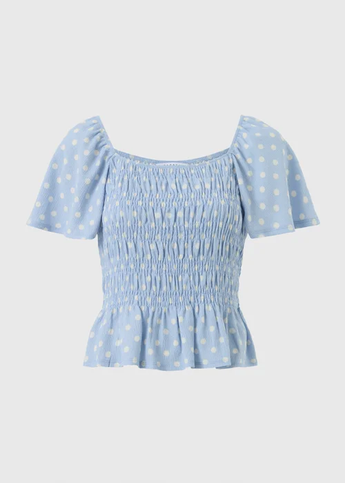 Blue Polka Dot Shirred Angel Sleeve Top - 22 Image 4