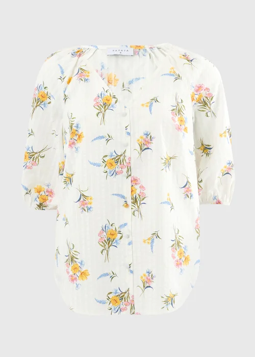 White Floral Seersucker Tea Blouse - 8 Image 4