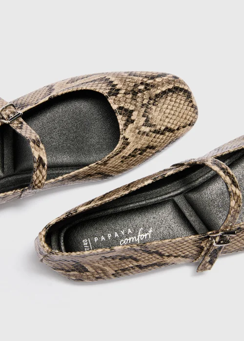 Neutral Snake Mary Jane Ballet Flats - 3 Image 2