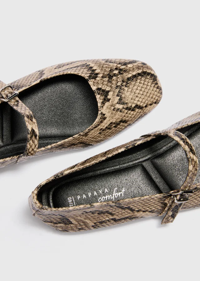Neutral Snake Mary Jane Ballet Flats