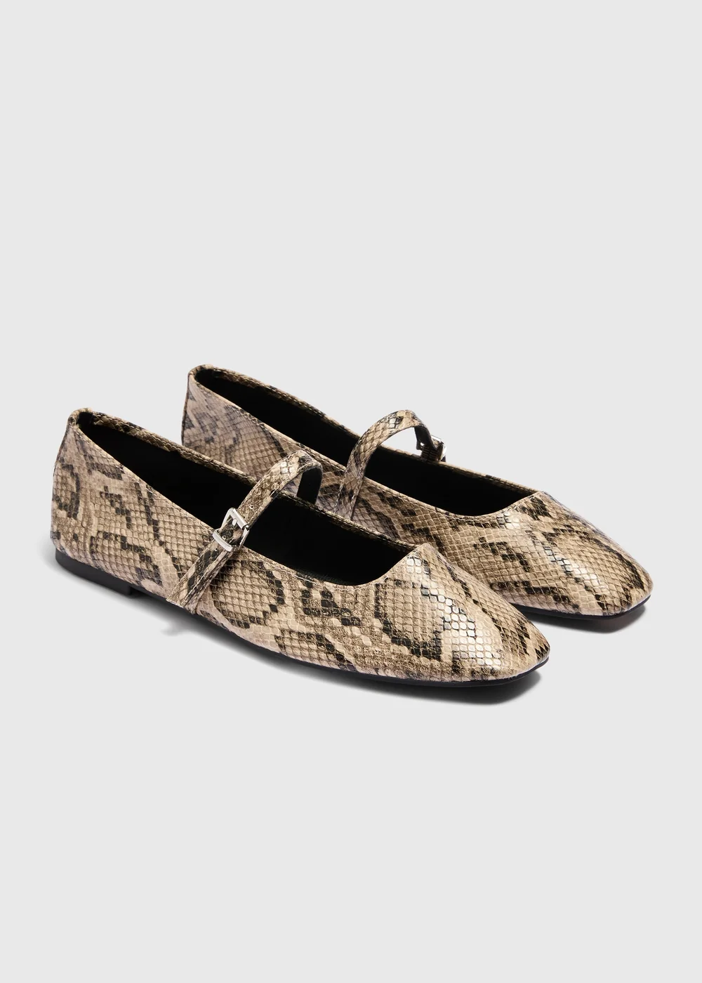 Neutral Snake Mary Jane Ballet Flats - 3 Image 1
