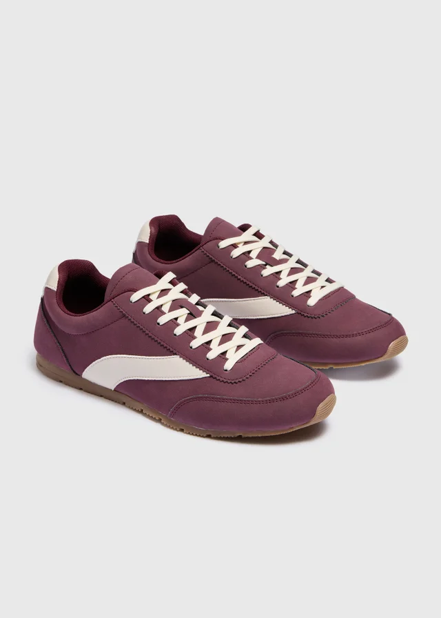 Burgundy Faux Suede Slim Retro Trainers
