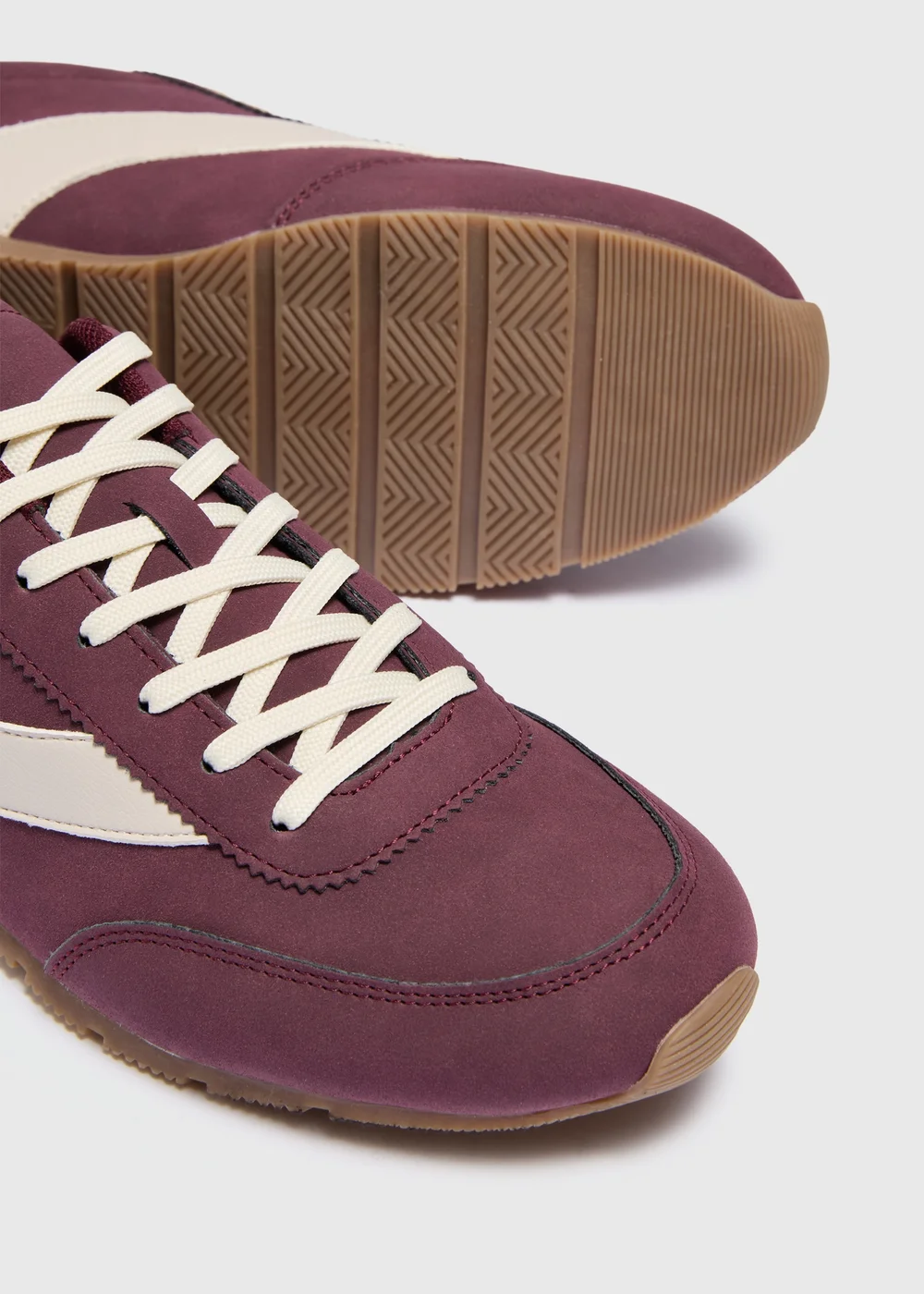 Burgundy Faux Suede Slim Retro Trainers - 3 Image 3