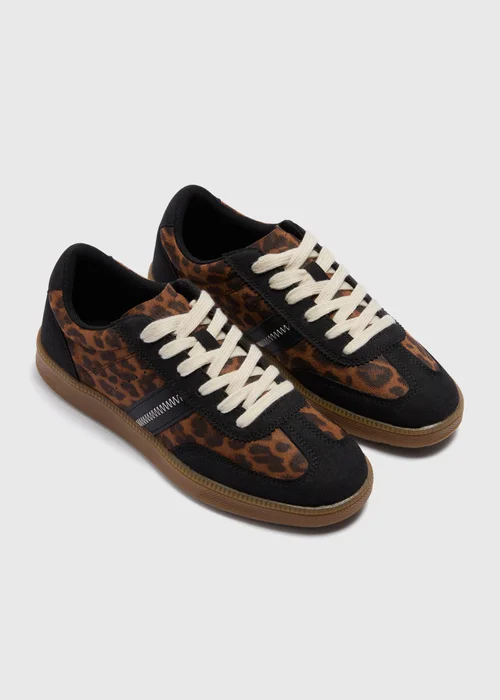 Brown Leopard Print Retro Trainers - 3 Image 1