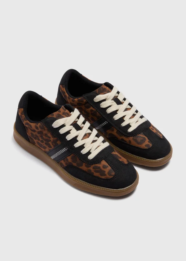 Brown Leopard Print Retro Trainers