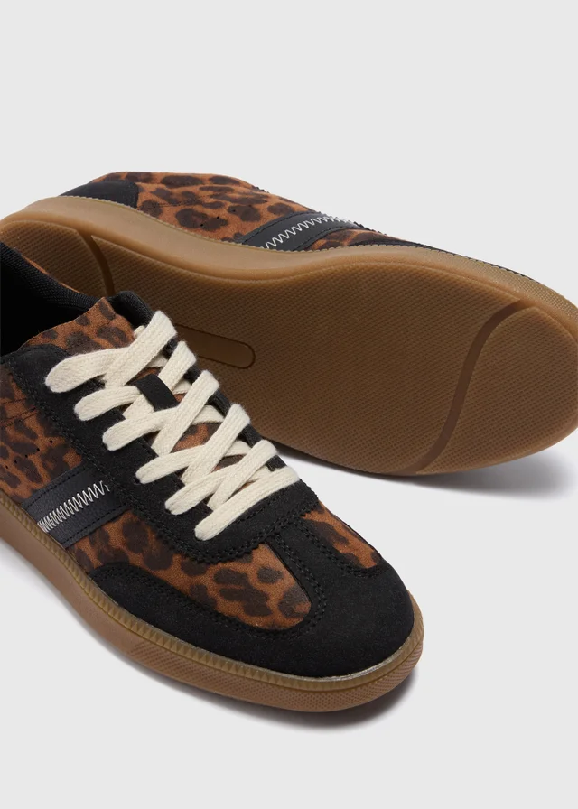 Brown Leopard Print Retro Trainers