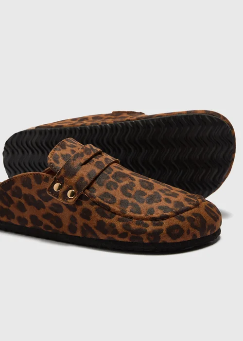 Brown Leopard Print Loafer Mule Sandals - 3 Image 2