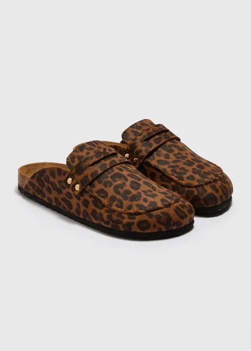Brown Leopard Print Loafer Mule Sandals - 3 Image 1