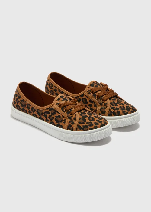 Brown Leopard Print Canvas Trainers - 3 Image 1