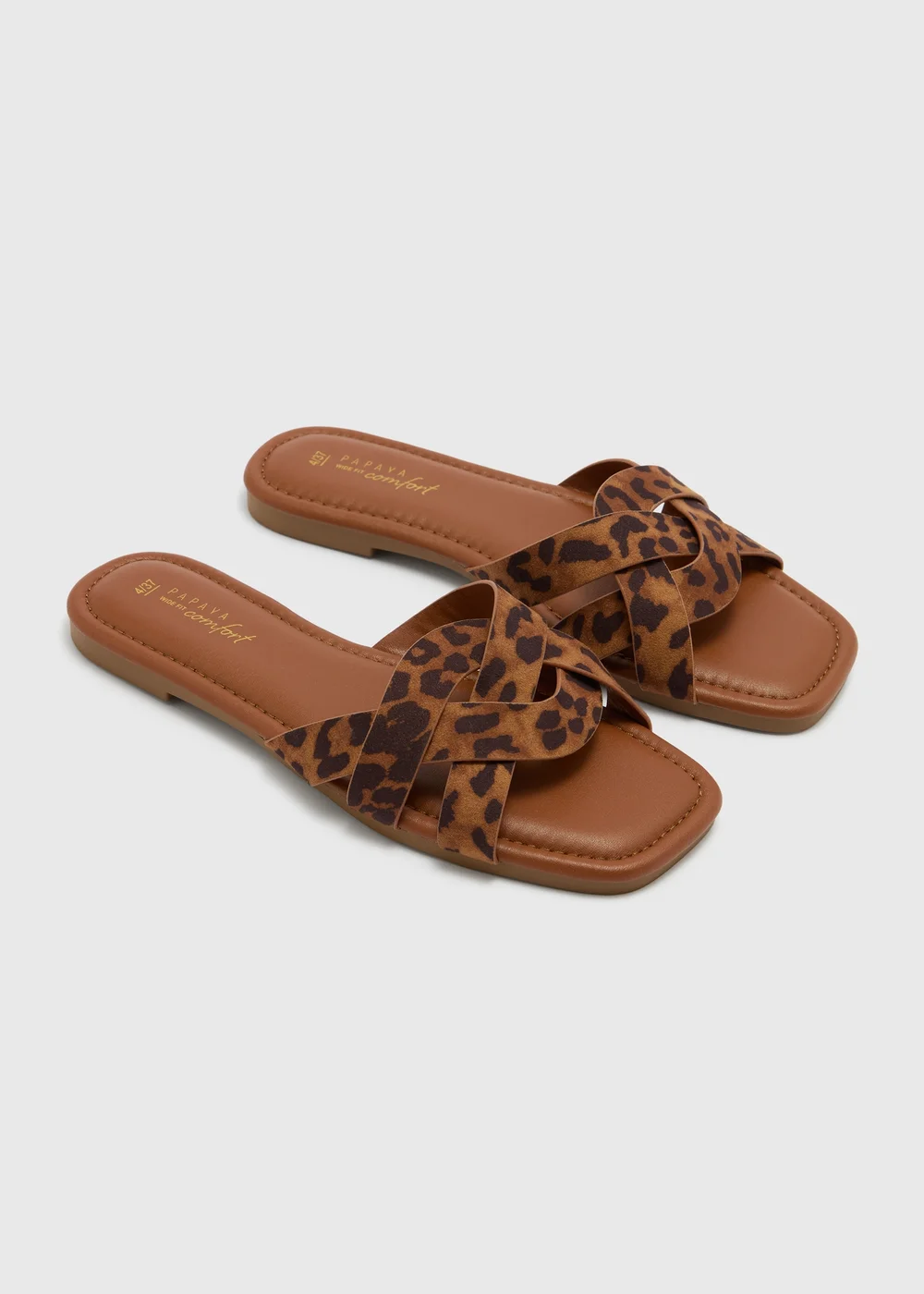 Brown Leopard Print Wide Fit Weave Strap Mule Sandals - Size 4 Image 1