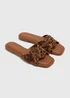 Brown Leopard Print Wide Fit Weave Strap Mule Sandals - Size 4 Image 1