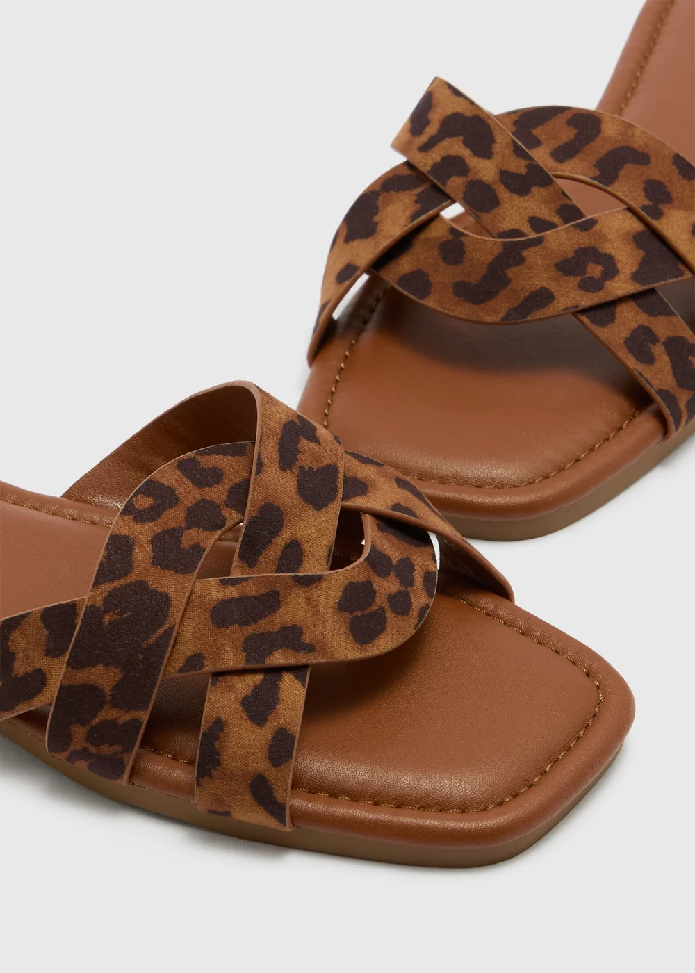 Brown Leopard Print Wide Fit Weave Strap Mule Sandals - Size 4 Image 2