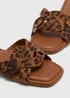 Brown Leopard Print Wide Fit Weave Strap Mule Sandals - Size 4 Image 2