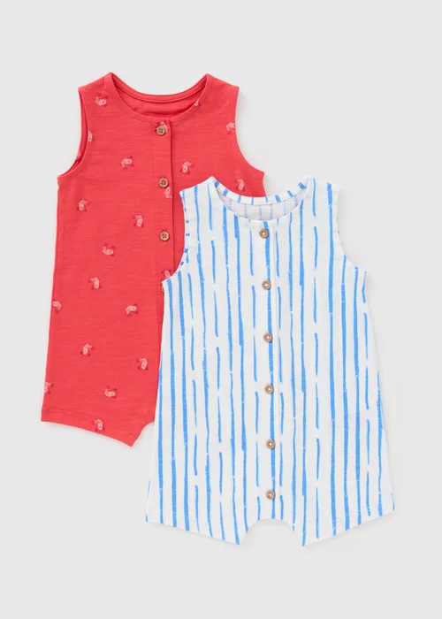 2 Pack Baby Multicolour Lobster Stripe Rompers (0-23mths) - Up to 1 Month Image 1