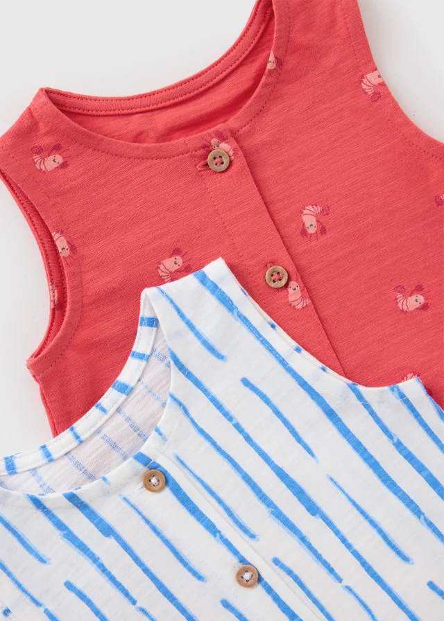 2 Pack Baby Multicolour Lobster Stripe Rompers (0-23mths)