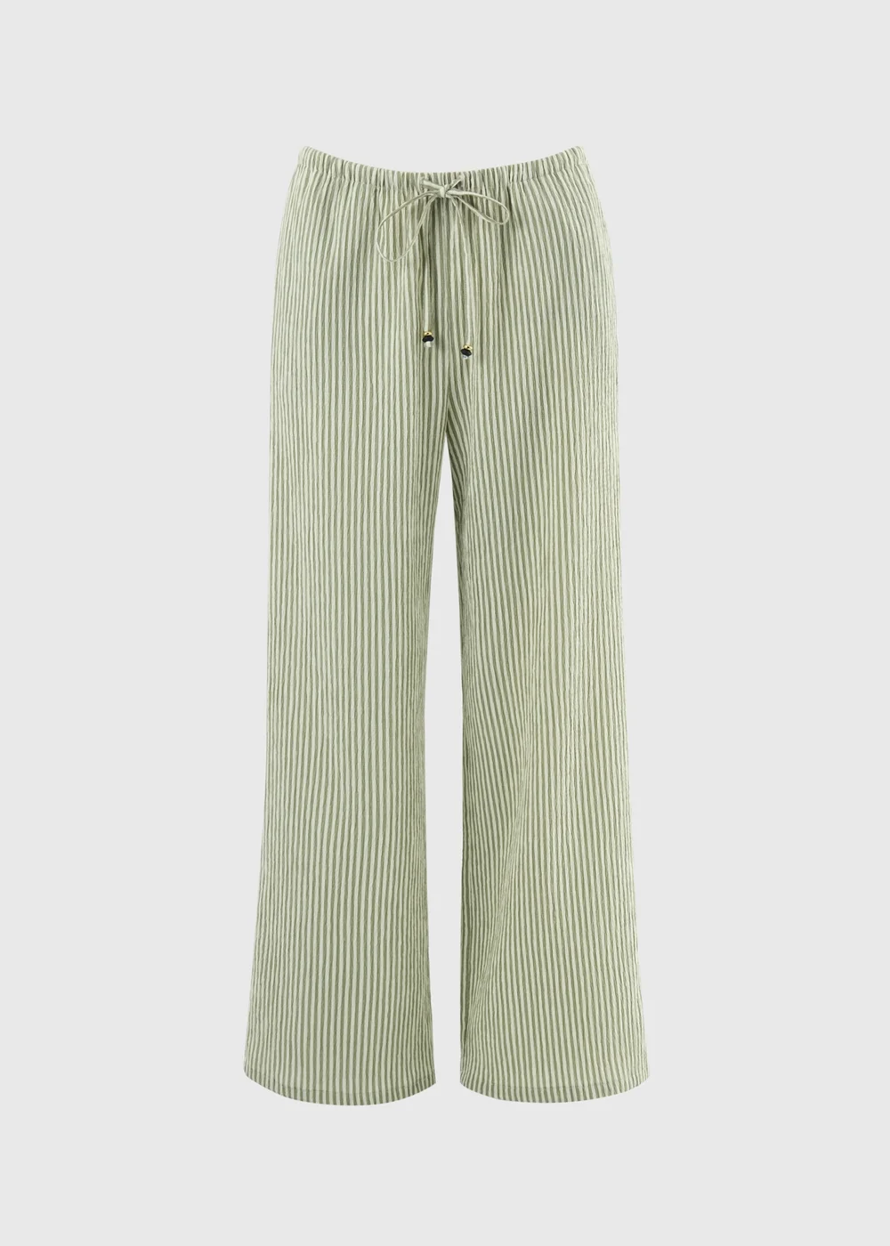 Sage Green Stripe Seersucker Wide Leg Trousers - 18 L Image 4