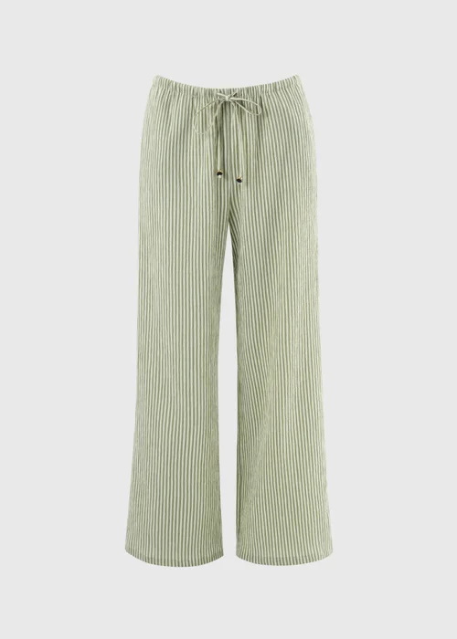 Sage Green Stripe Seersucker Wide Leg Trousers - 18 L Image 4