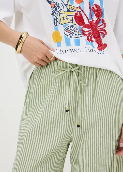 Sage Green Stripe Seersucker Wide Leg Trousers - 18 L Image 3
