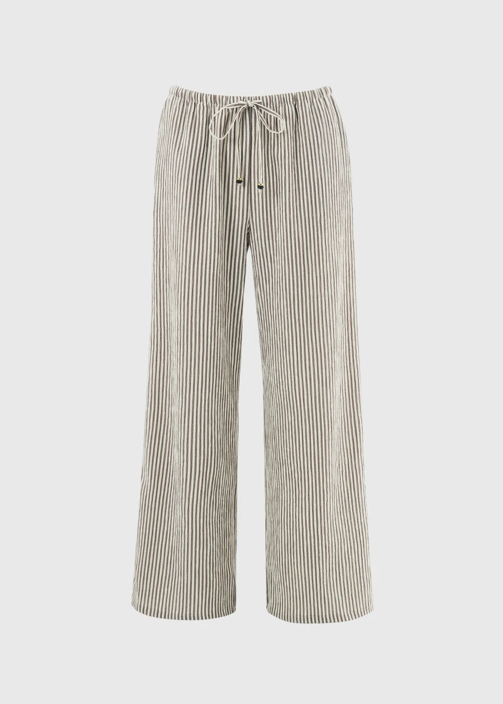 Chocolate Brown Stripe Seersucker Wide Leg Co Ord Trousers - Size 22 29 leg Image 4