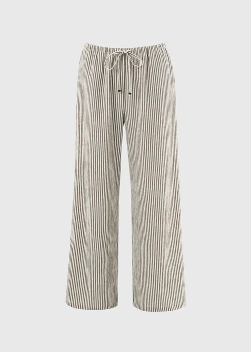 Chocolate Brown Stripe Seersucker Wide Leg Co Ord Trousers - Size 22 29 leg Image 4