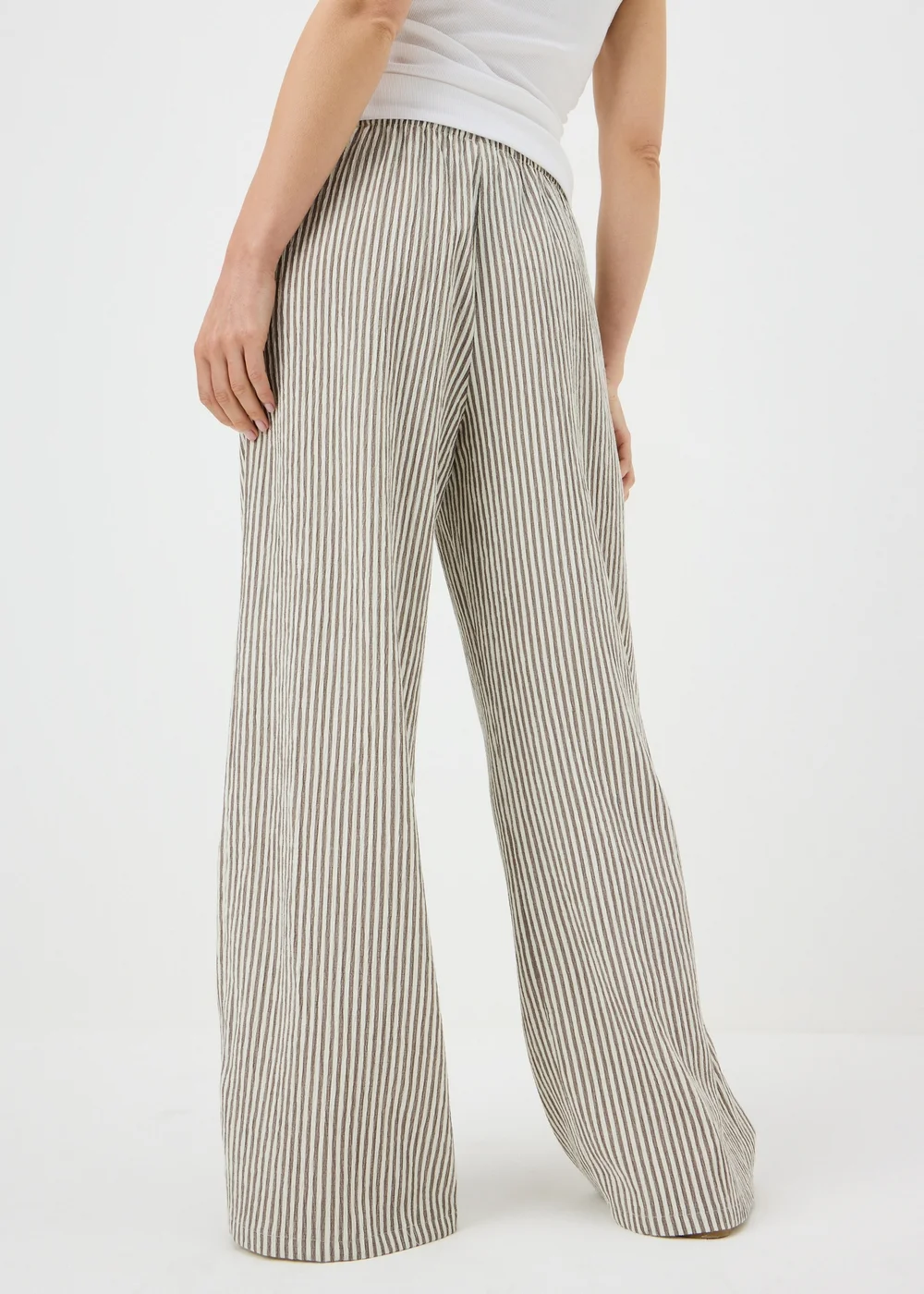 Chocolate Brown Stripe Seersucker Wide Leg Co Ord Trousers - Size 22 29 leg Image 2