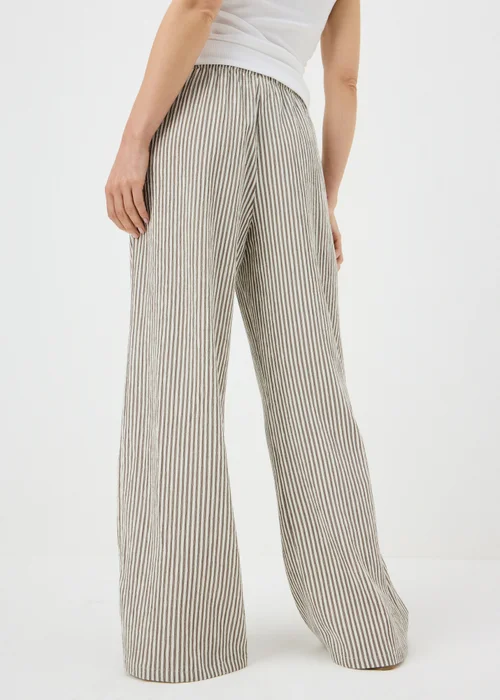 Chocolate Brown Stripe Seersucker Wide Leg Co Ord Trousers - Size 22 29 leg Image 2