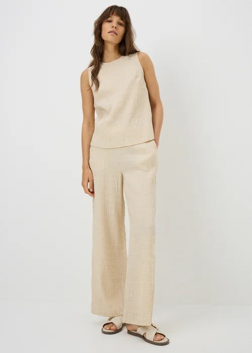 Cream Stitch Detail Wide Leg Co Ord Trousers - 20/L31 Image 1
